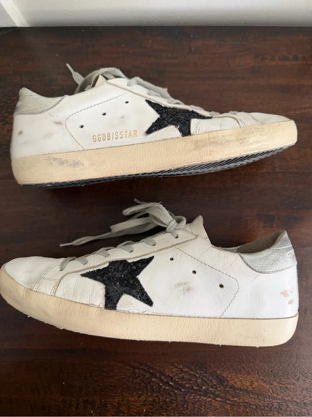 Golden Goose Superstar black glitter star silver heel size 38